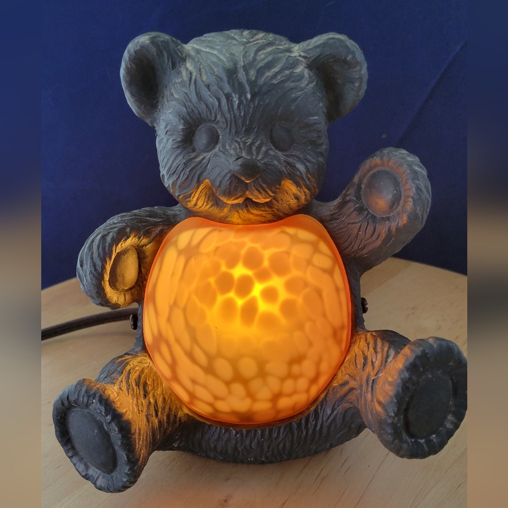 Vintage Cheyenne Cast Iron Teddy Bear Night Light Glowing Belly Nursery Holiday
